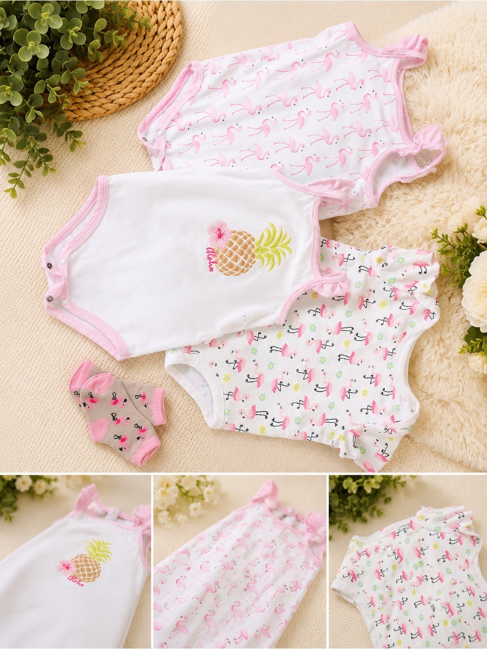 Pink and White Flamingo & Pineapple Bodysuit